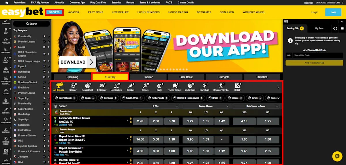 easybet Live Betting Screenshot